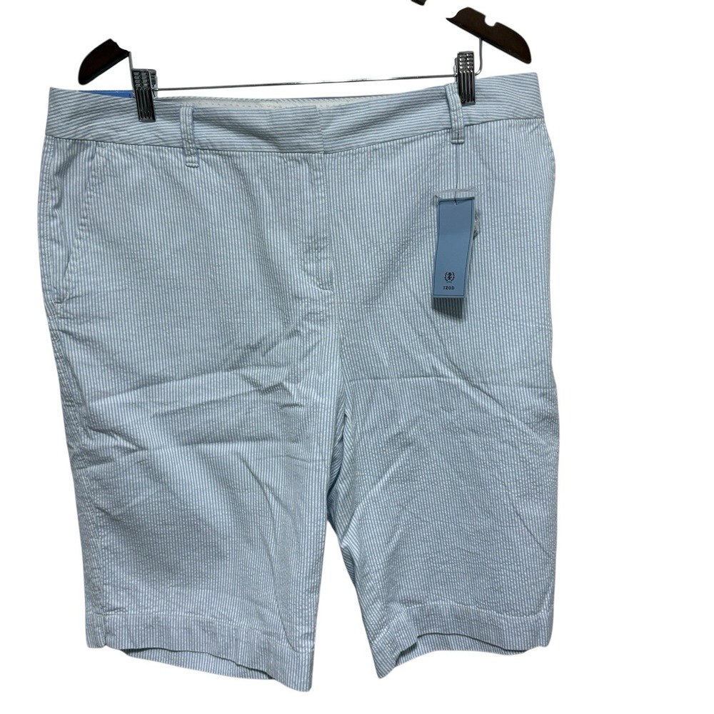 IZOD Shorts Womens 16 Blue Stripe Seersucker Inseam 13 Bermuda Preppy Cotton